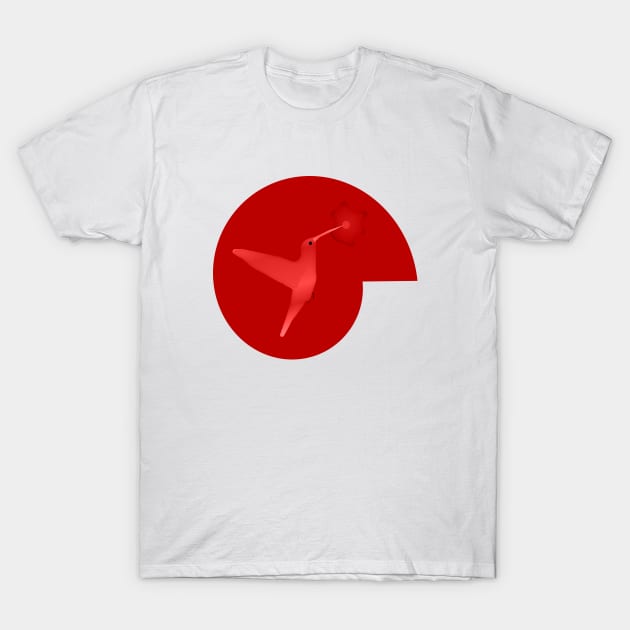 Happy Hummingbird on Red Spiral T-Shirt by Davey's Designs